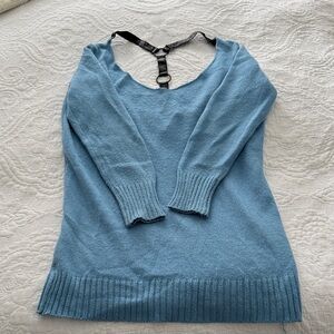 Blue Women's Sweater with Back Strap Detail